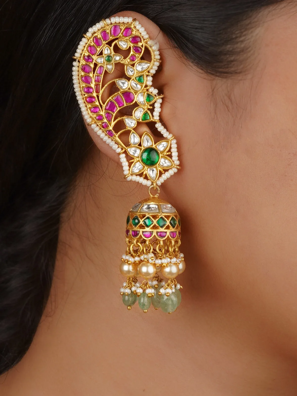 Multicolor Gold Plated Jadau Kundan Earrings - ME1328M