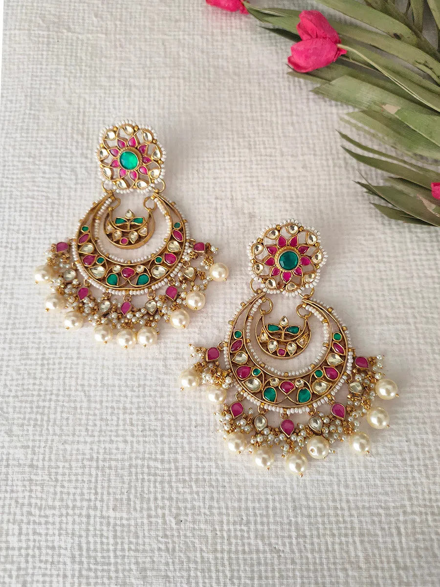 Multicolor Gold Plated Jadau Kundan Earrings - ME1M
