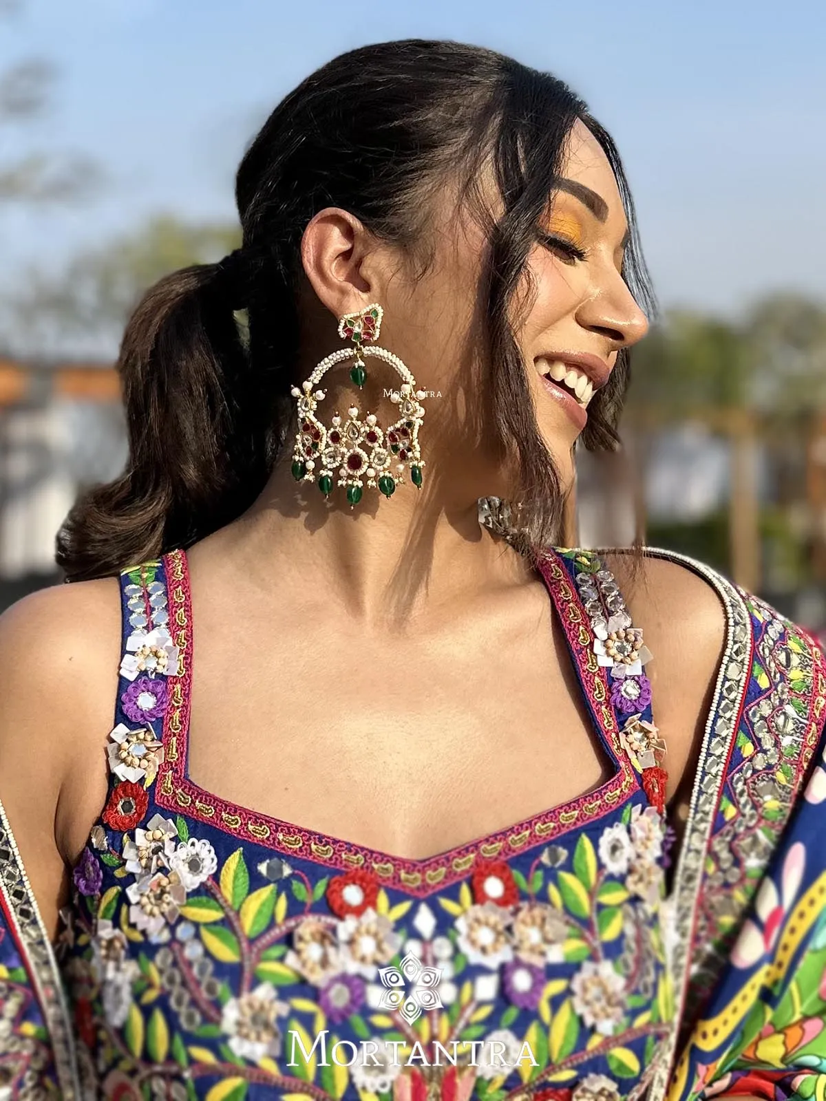 Multicolor Gold Plated Jadau Kundan Earrings - ME915M