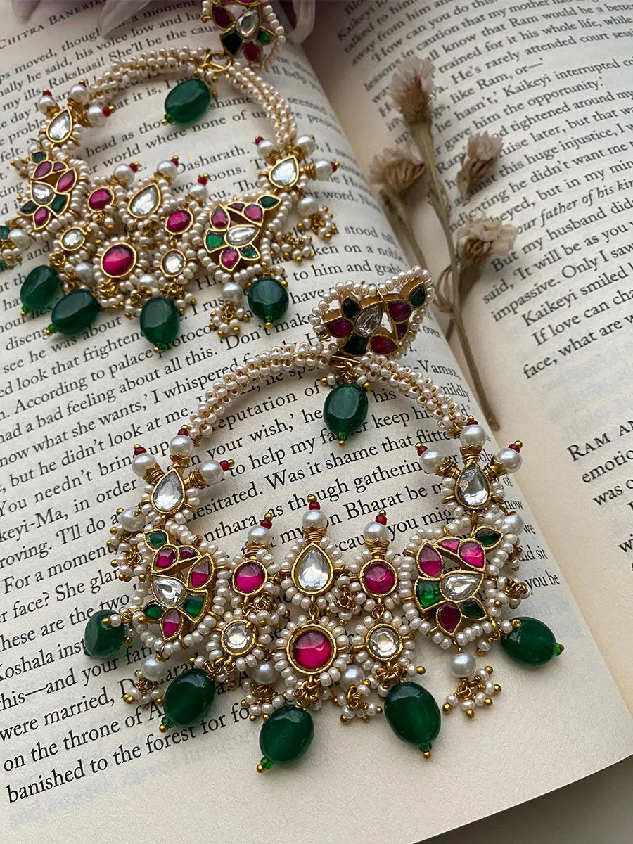 Multicolor Gold Plated Jadau Kundan Earrings - ME915M