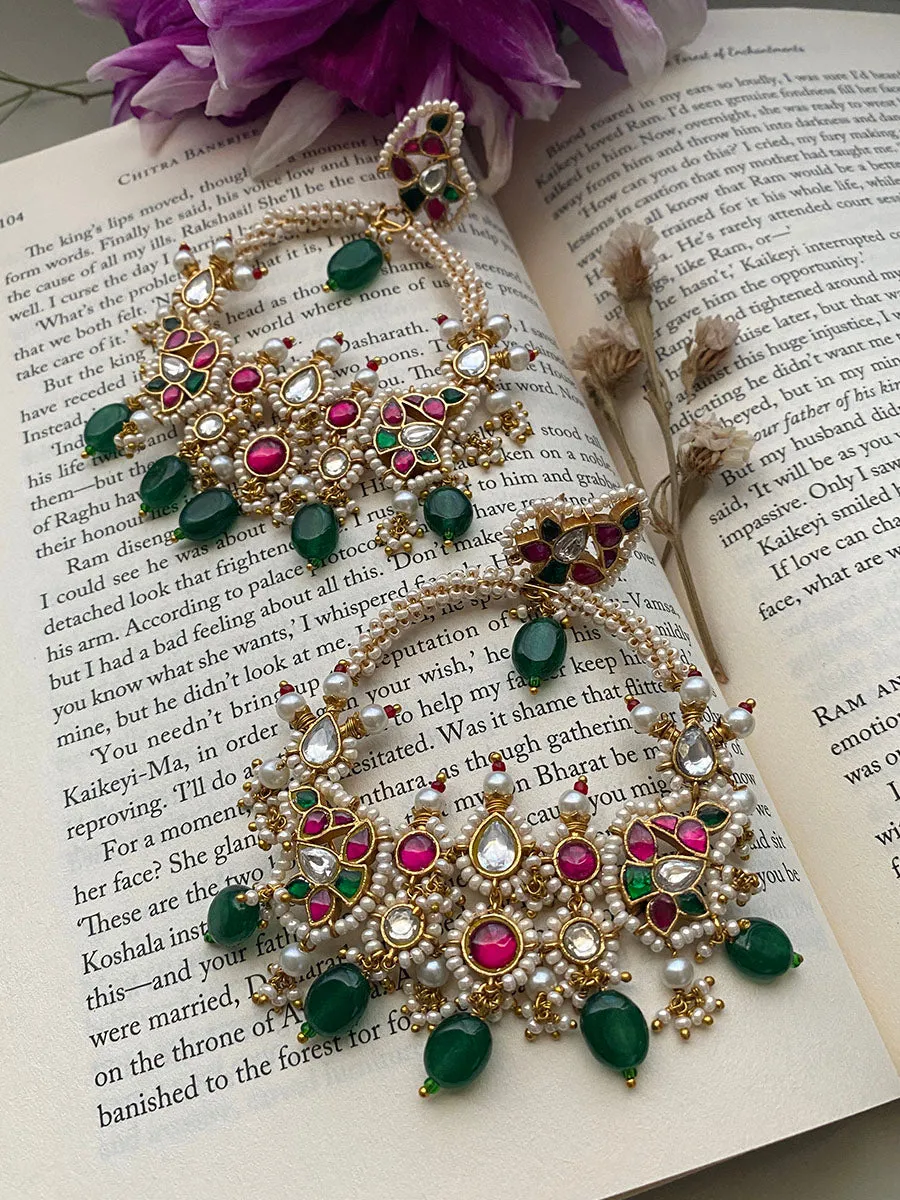 Multicolor Gold Plated Jadau Kundan Earrings - ME915M