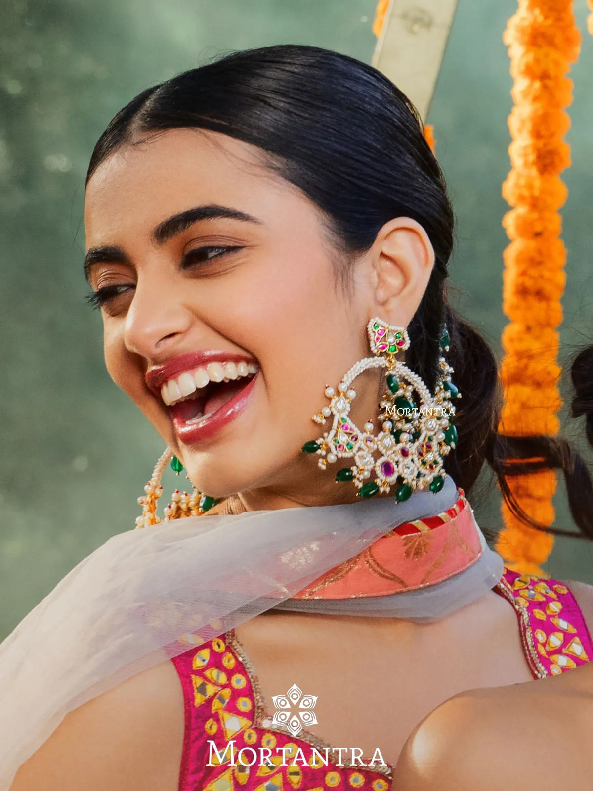Multicolor Gold Plated Jadau Kundan Earrings - ME915M