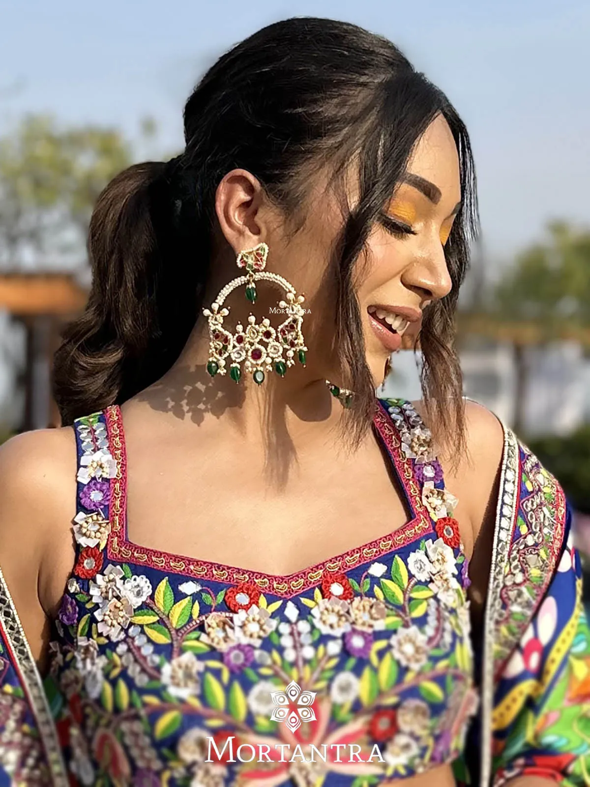 Multicolor Gold Plated Jadau Kundan Earrings - ME915M