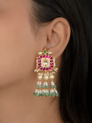 Multicolor Gold Plated Jadau Kundan Earrings - ME983