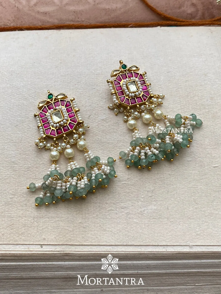 Multicolor Gold Plated Jadau Kundan Earrings - ME983