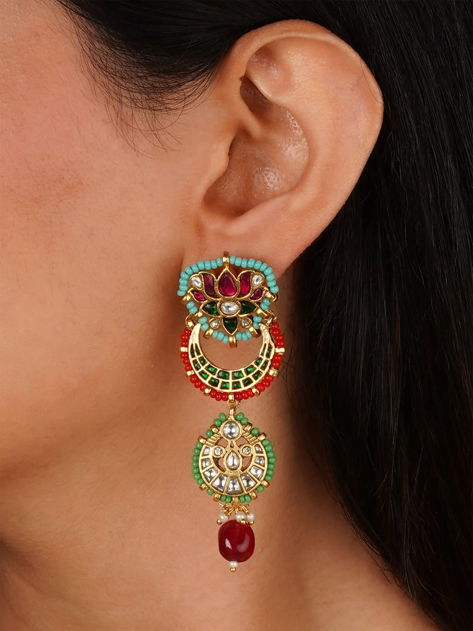 Multicolor Gold Plated Mishr Earrings - MR-E272M