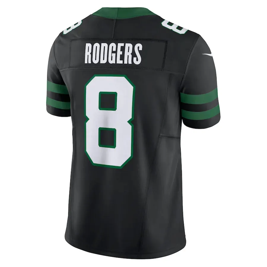 national team fan gear Camisa NFL New York Jets Black Aaron Rodgers 8 Nike Legacy Jersey Preta