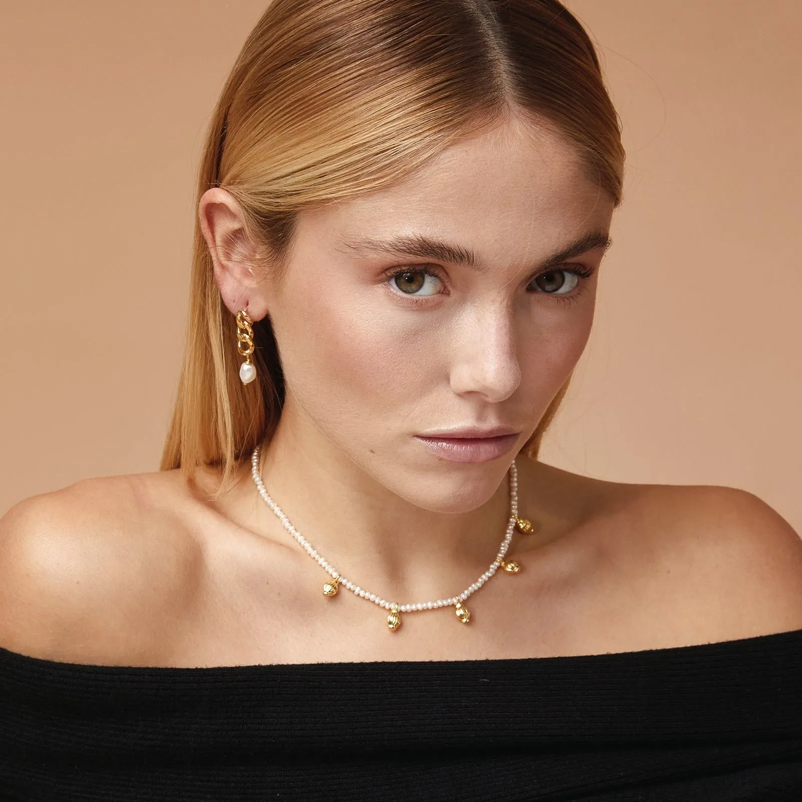 ??nfora 18K Gold Plated Necklace w. Pearls