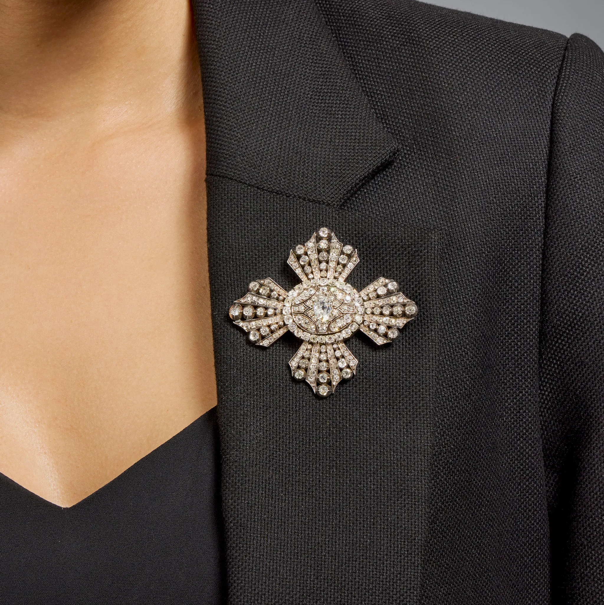 Old Mine-cut Diamond Cross Brooch