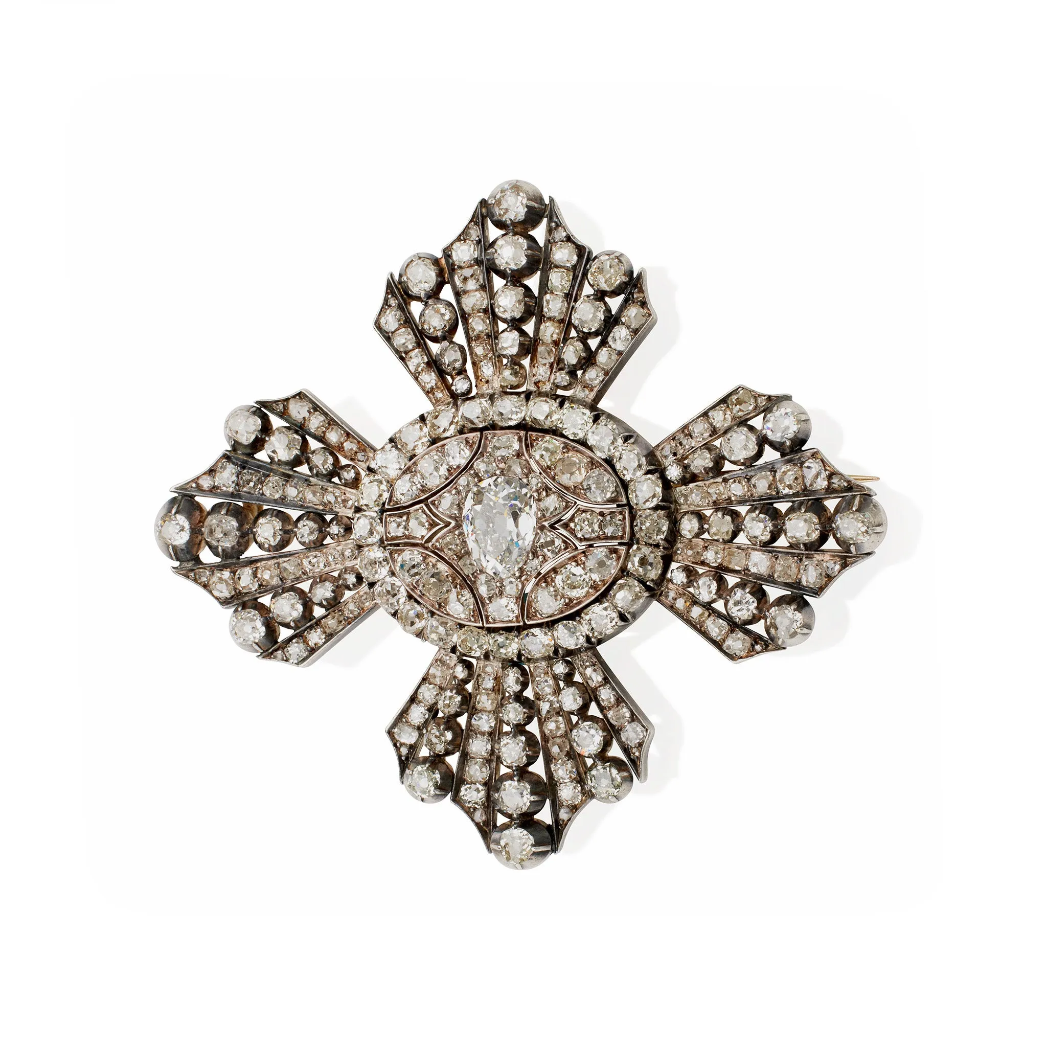 Old Mine-cut Diamond Cross Brooch