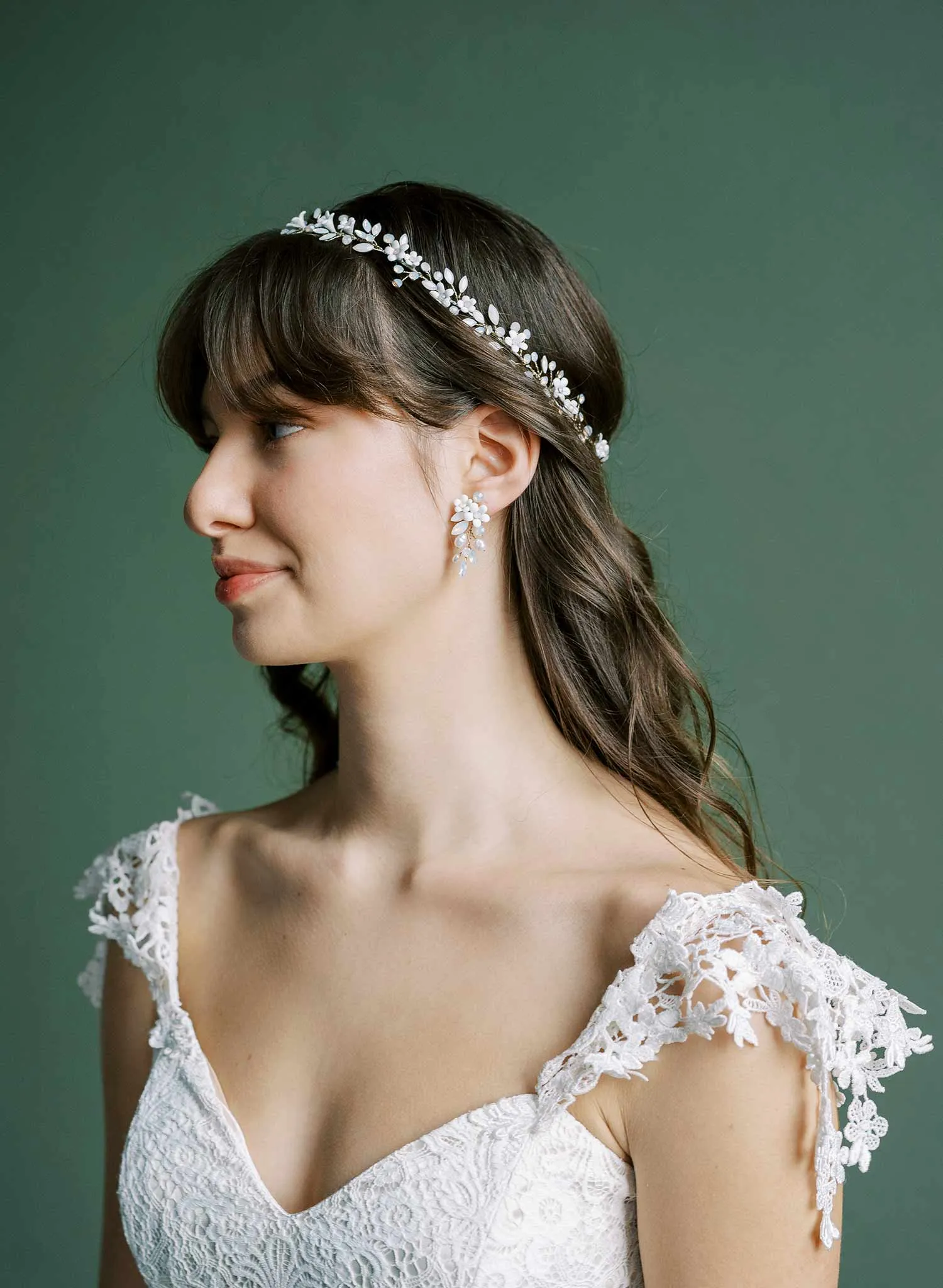 Opals and petite daisies bridal hair vine - Style #2503