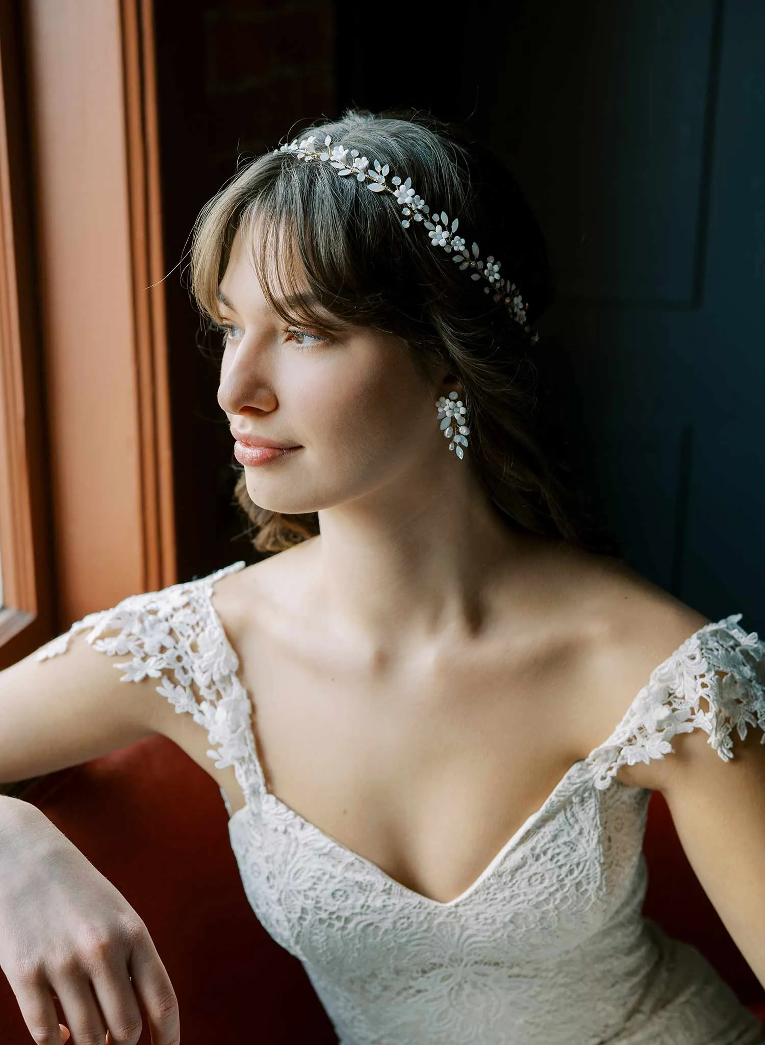 Opals and petite daisies bridal hair vine - Style #2503