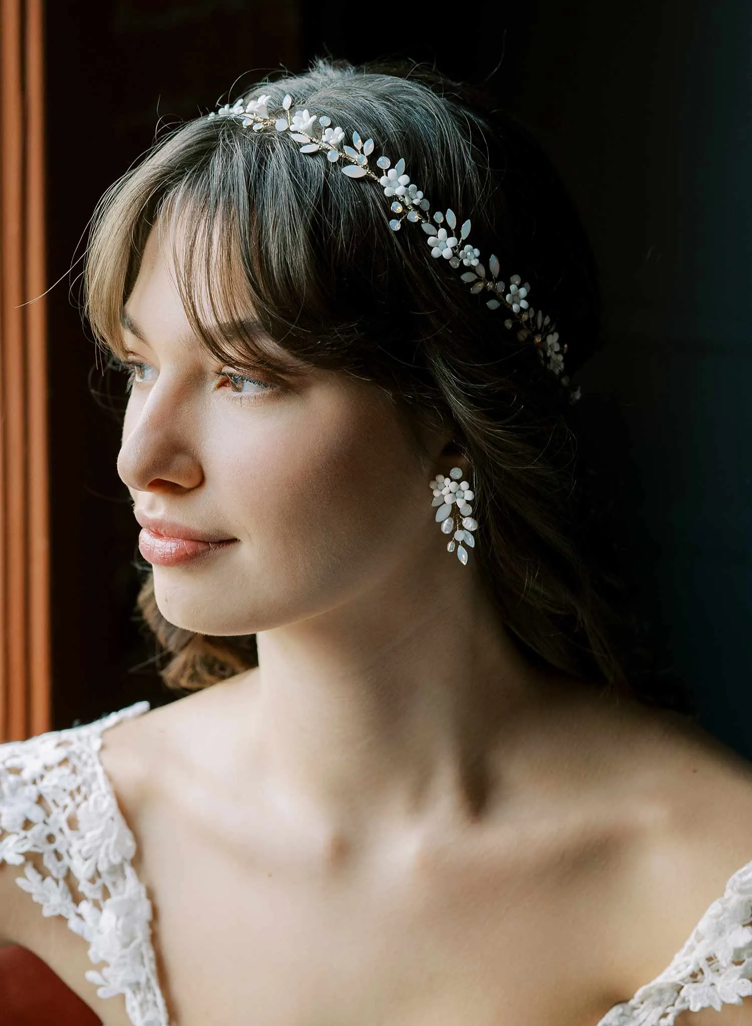 Opals and petite daisies bridal hair vine - Style #2503