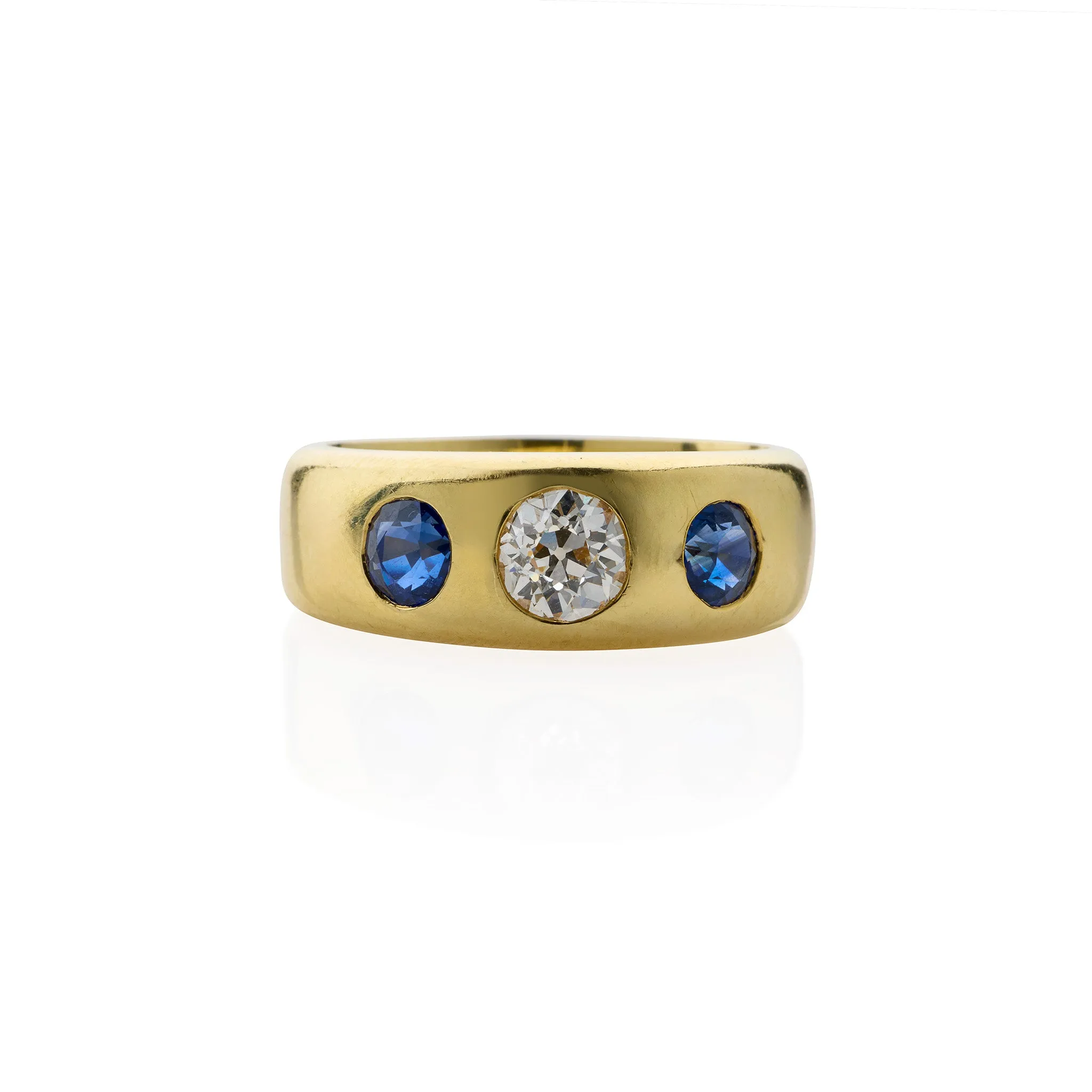 Pair of Victorian Three Stone Diamond, Ruby and Sapphire Rings