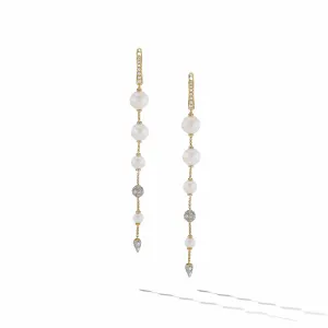 Pearl and Pave Drop Earrings in 18K Yellow Gold with Diamonds