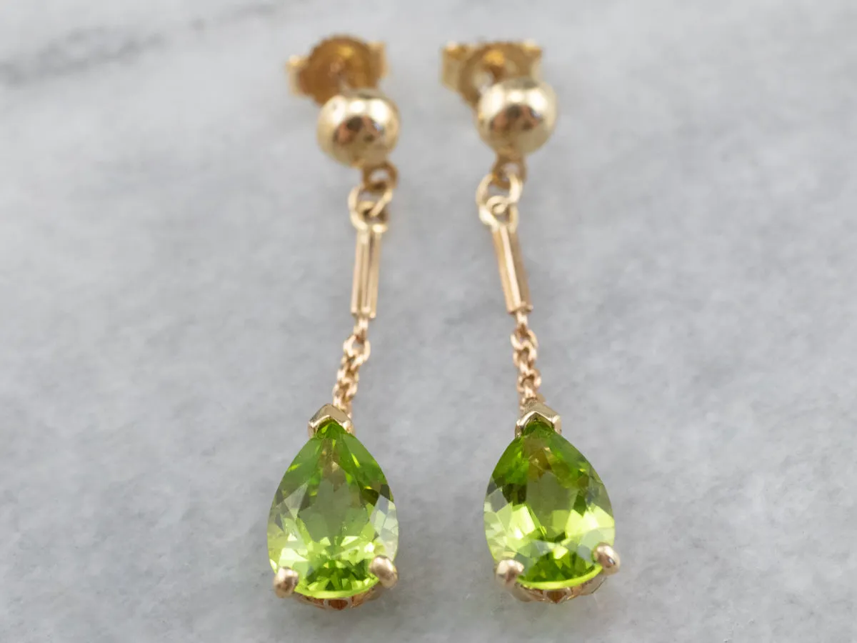 Peridot Yellow Gold Gemstone Drop Earrings