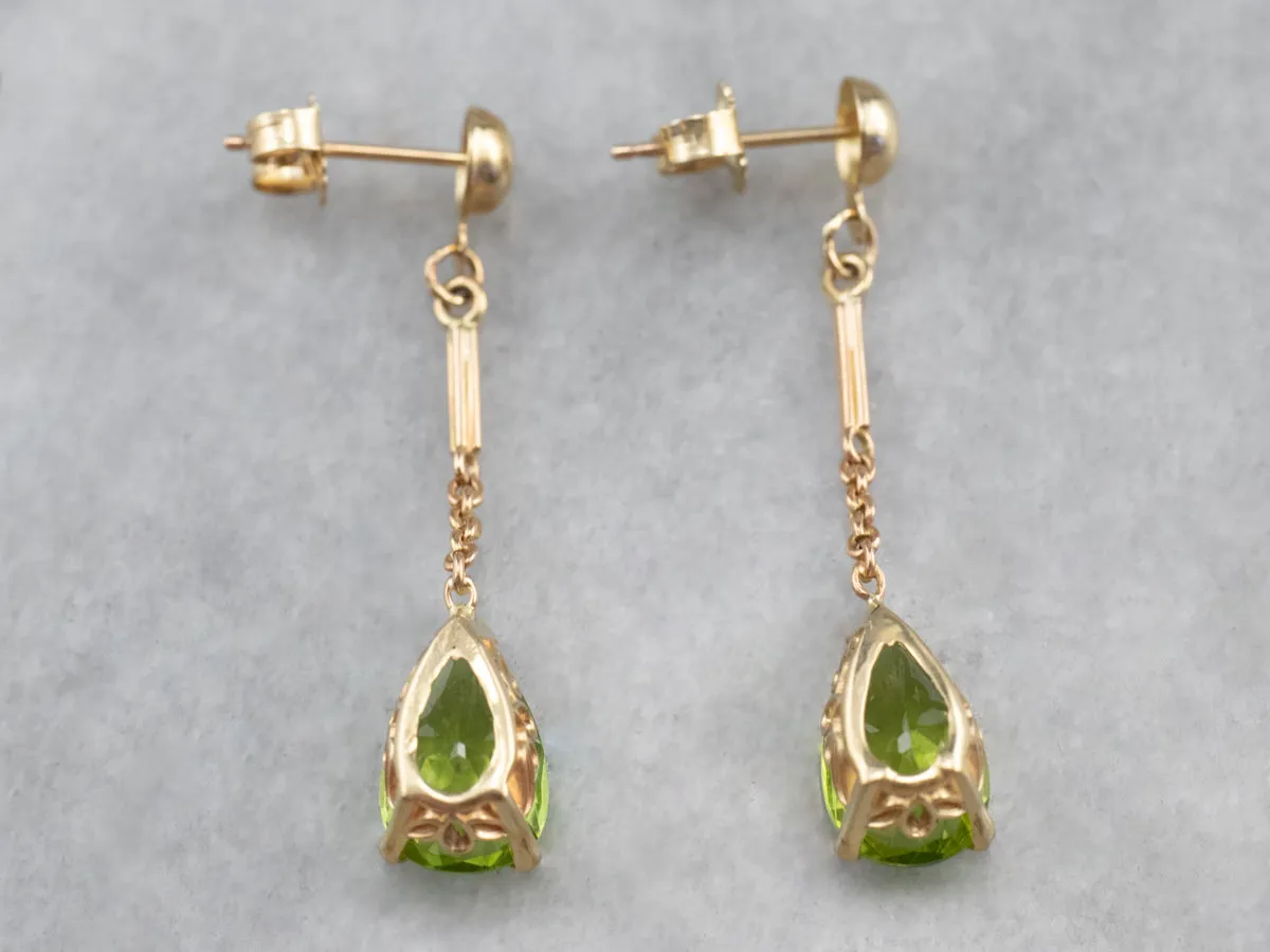 Peridot Yellow Gold Gemstone Drop Earrings