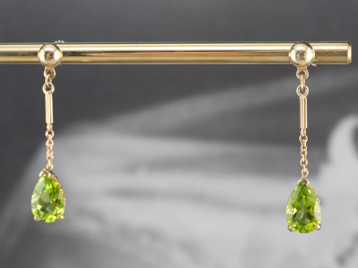 Peridot Yellow Gold Gemstone Drop Earrings
