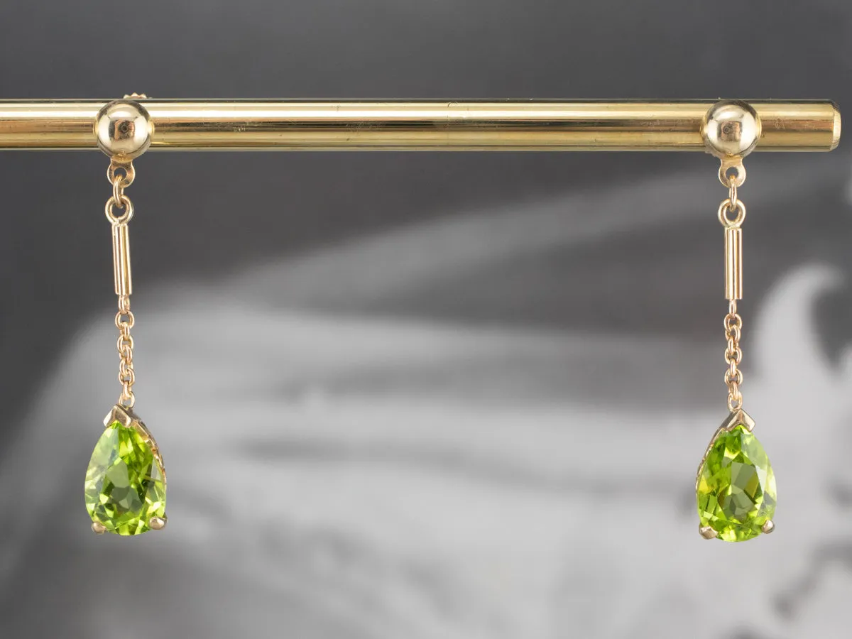 Peridot Yellow Gold Gemstone Drop Earrings