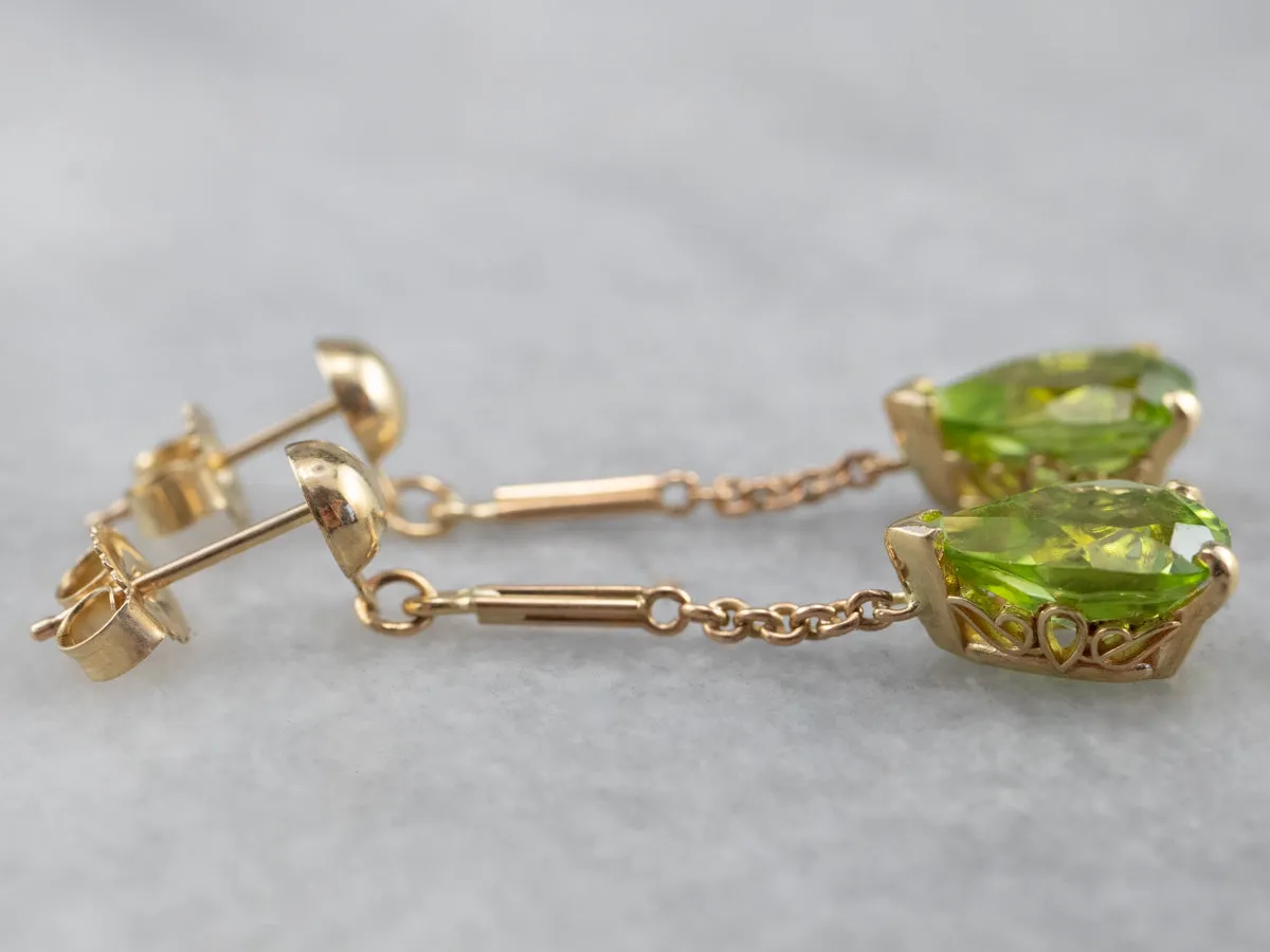 Peridot Yellow Gold Gemstone Drop Earrings