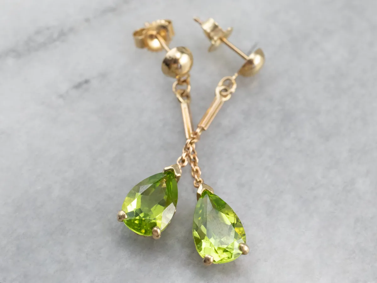 Peridot Yellow Gold Gemstone Drop Earrings