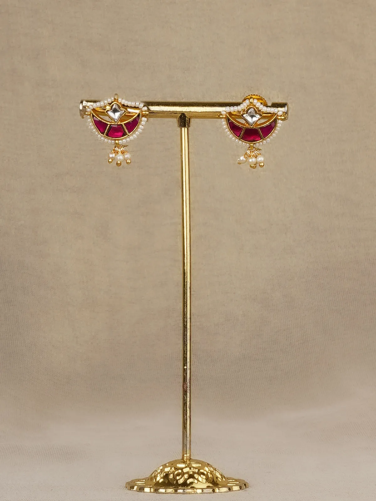 Pink Color Gold Plated Mishr Earrings - MR-E314
