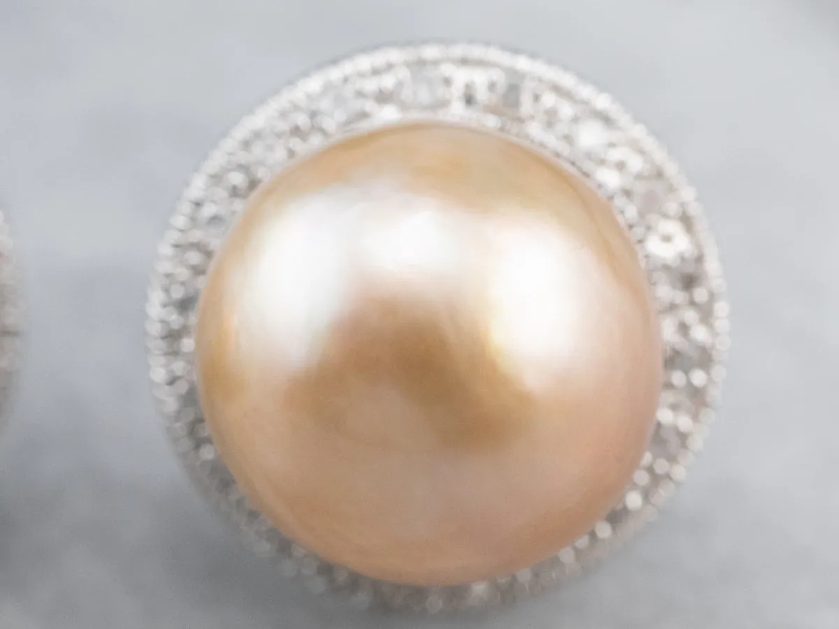 Pink Pearl Diamond Halo Stud Earrings