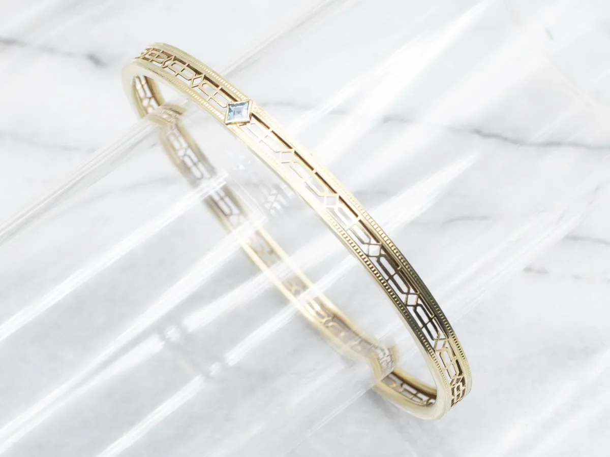 Pretty Gold Filigree Sapphire Bangle Bracelet