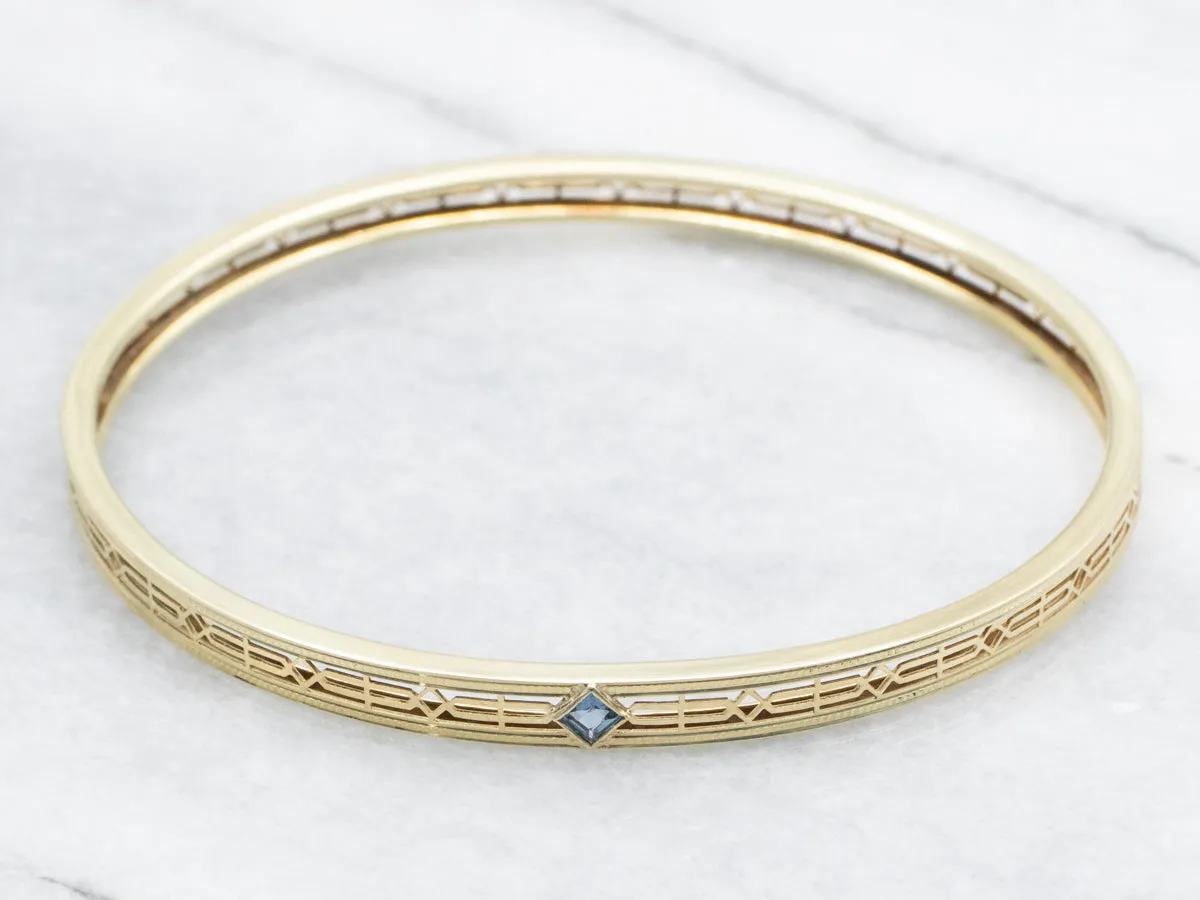 Pretty Gold Filigree Sapphire Bangle Bracelet