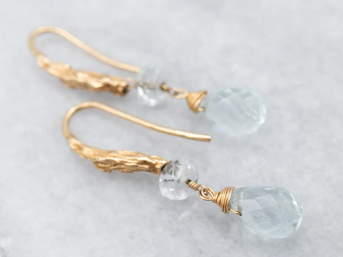 Pretty Yellow Gold Briolette Aquamarine Drop Earrings