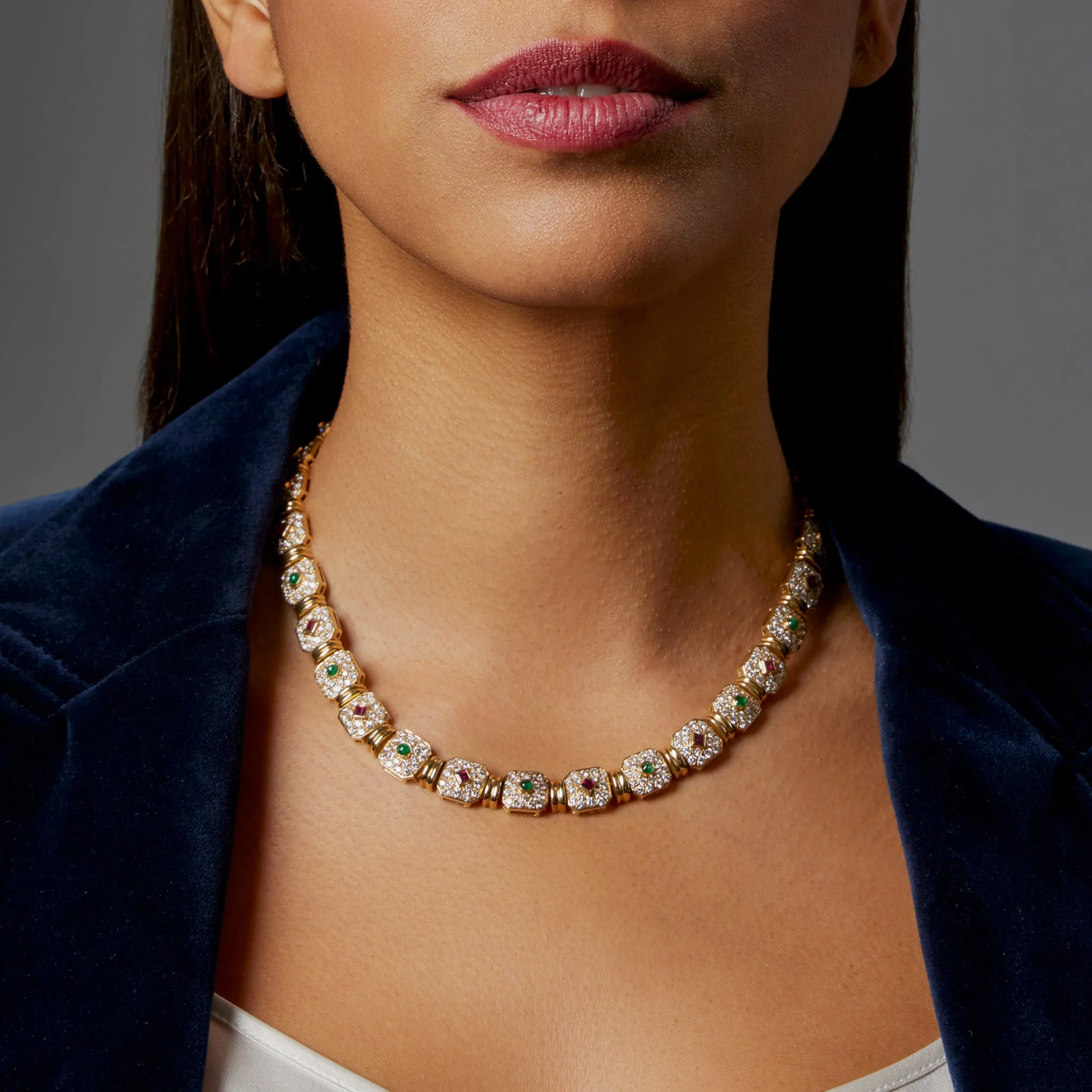 Pry et Fils Paris Diamond, Ruby and Emerald Necklace