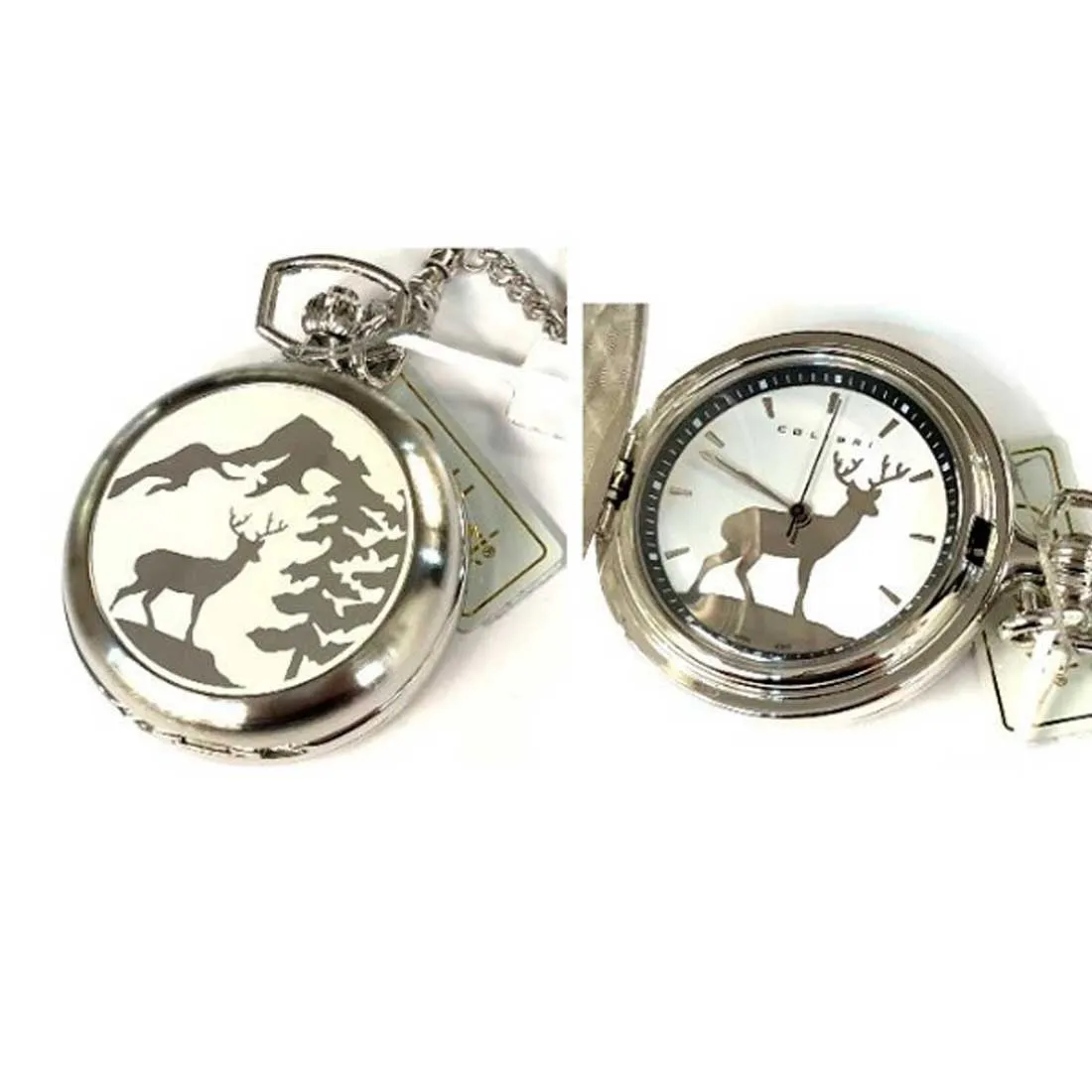 PW-205, Colibri Silver Pocket Watch with Deer Design