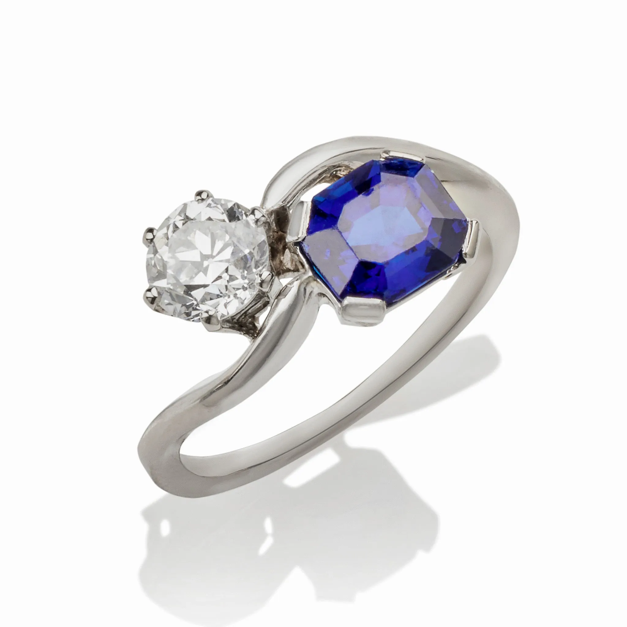 "Toi et Moi" Untreated Burmese Sapphire and Diamond Ring