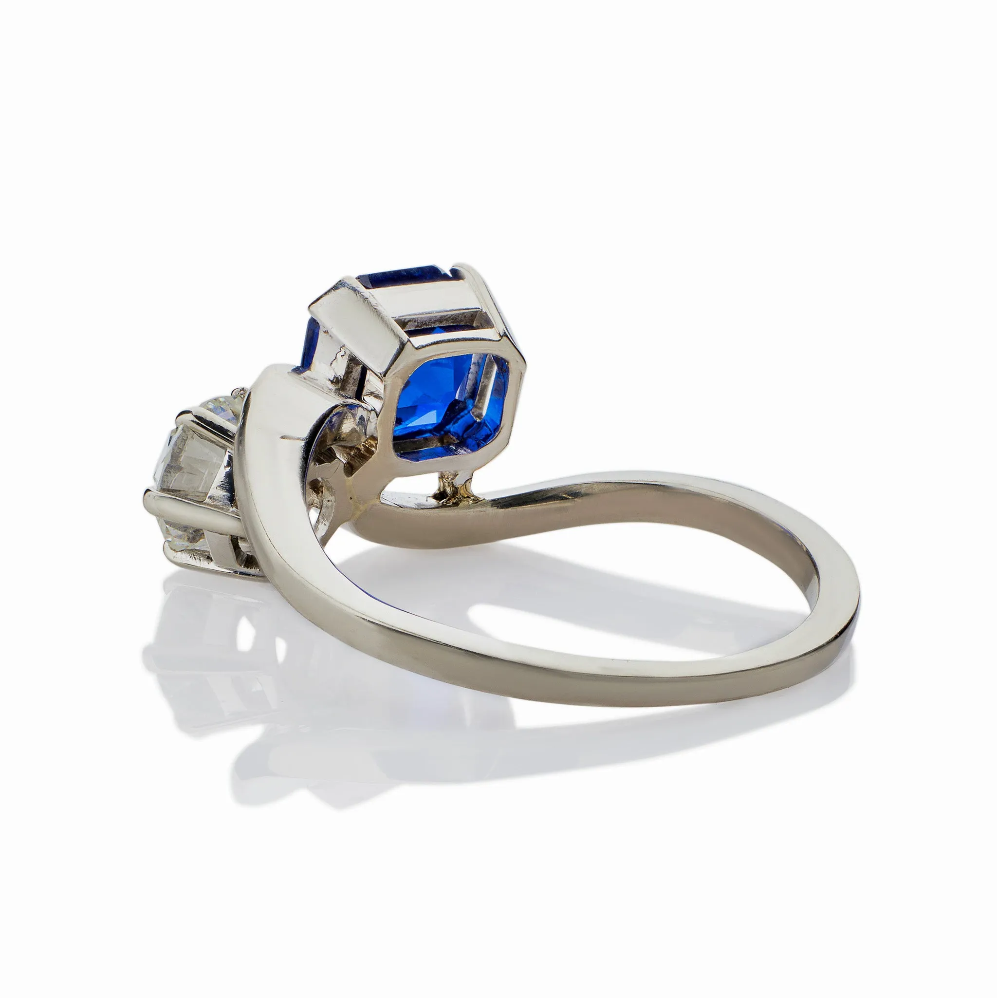"Toi et Moi" Untreated Burmese Sapphire and Diamond Ring