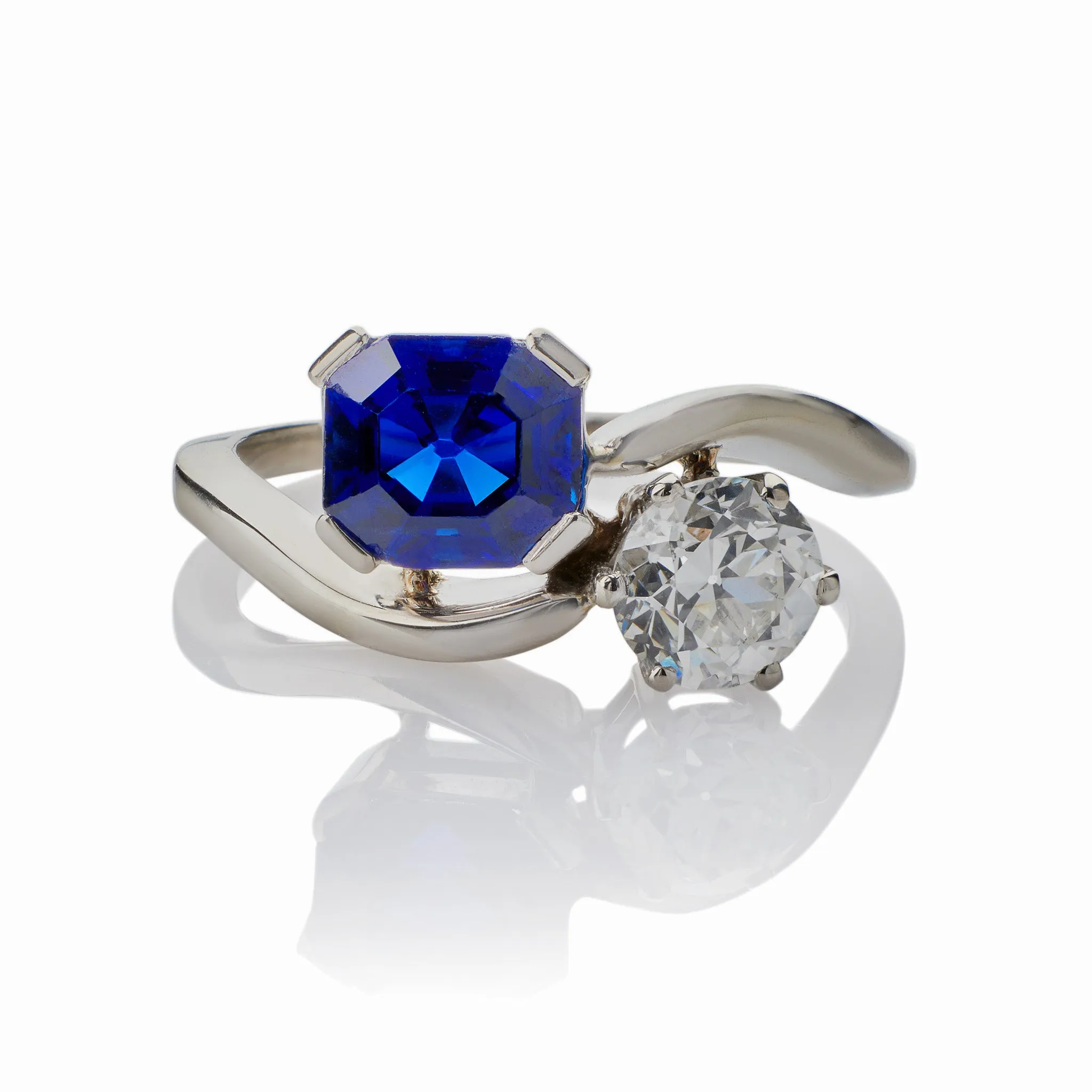"Toi et Moi" Untreated Burmese Sapphire and Diamond Ring