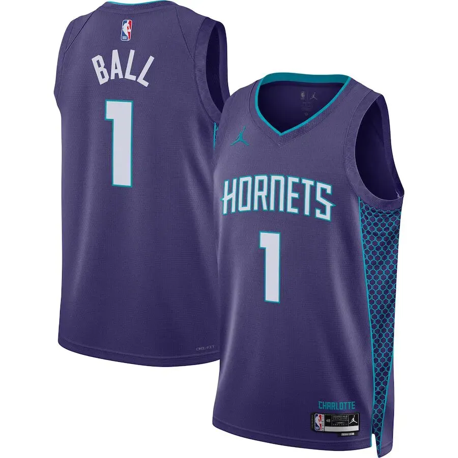 Regata NBA Charlotte Hornets Jordan Statement Edition Swingman Jersey LaMelo Ball 1 Roxa football fan phone grips football fan wallets