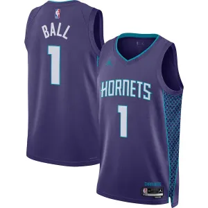Regata NBA Charlotte Hornets Jordan Statement Edition Swingman Jersey LaMelo Ball 1 Roxa football fan phone grips football fan wallets