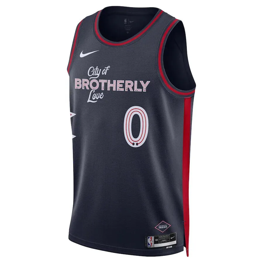 Regata NBA Philadelphia 76ers Nike City Edition 23/24 Swingman Jersey Tyrese Maxey 0 football fan face paint