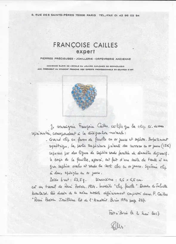 Ren?? Boivin Sapphire ??Feuille?? Brooch