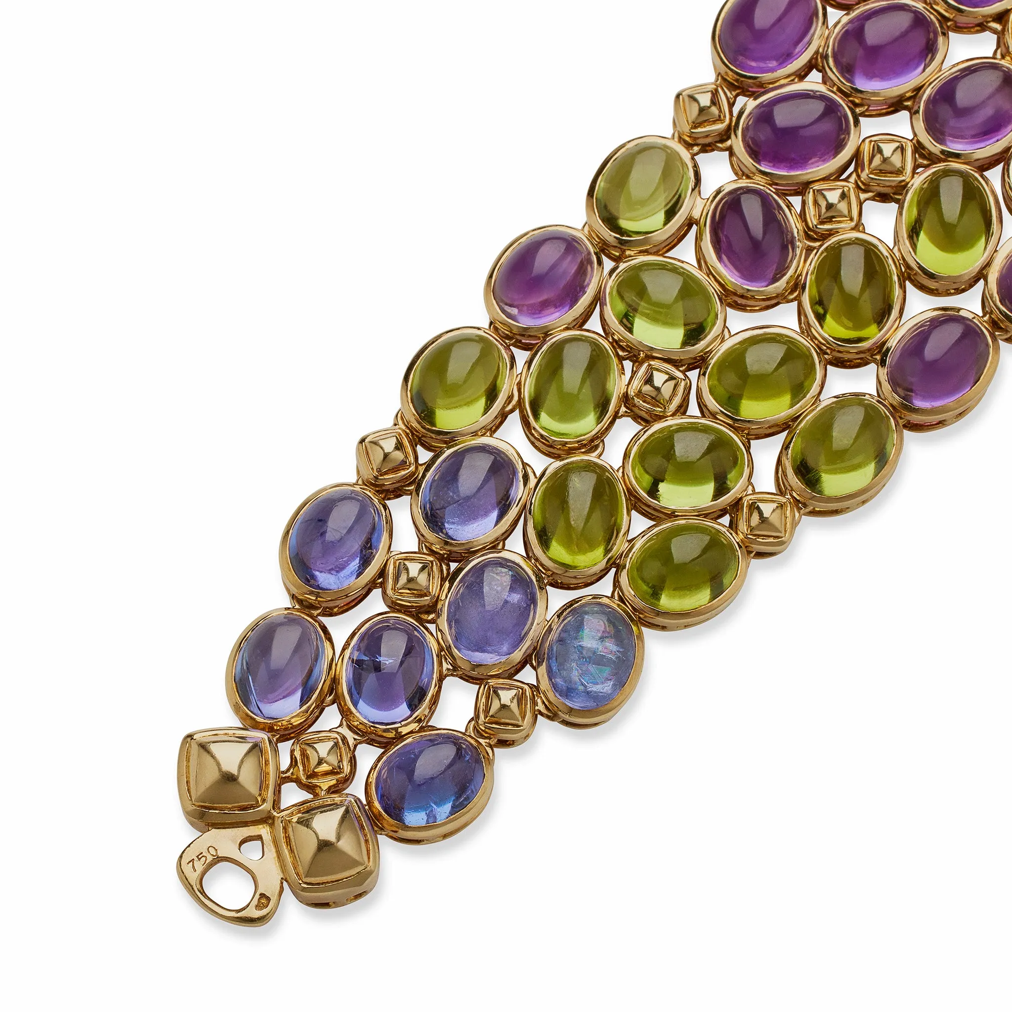 Ren Boivin Sapphire, Pink Tourmaline, Peridot and Amethyst Bracelet