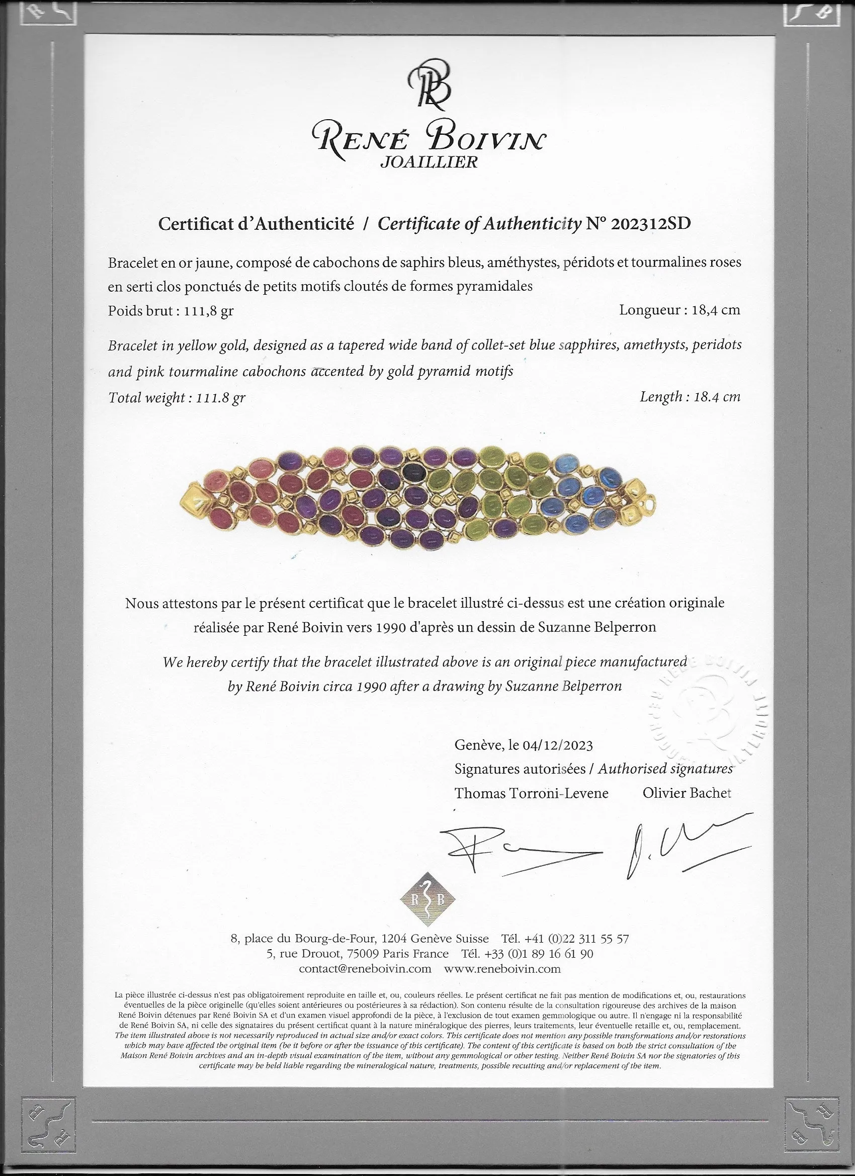 Ren Boivin Sapphire, Pink Tourmaline, Peridot and Amethyst Bracelet