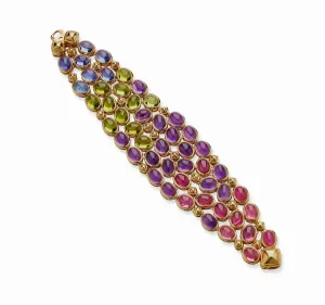 Ren Boivin Sapphire, Pink Tourmaline, Peridot and Amethyst Bracelet