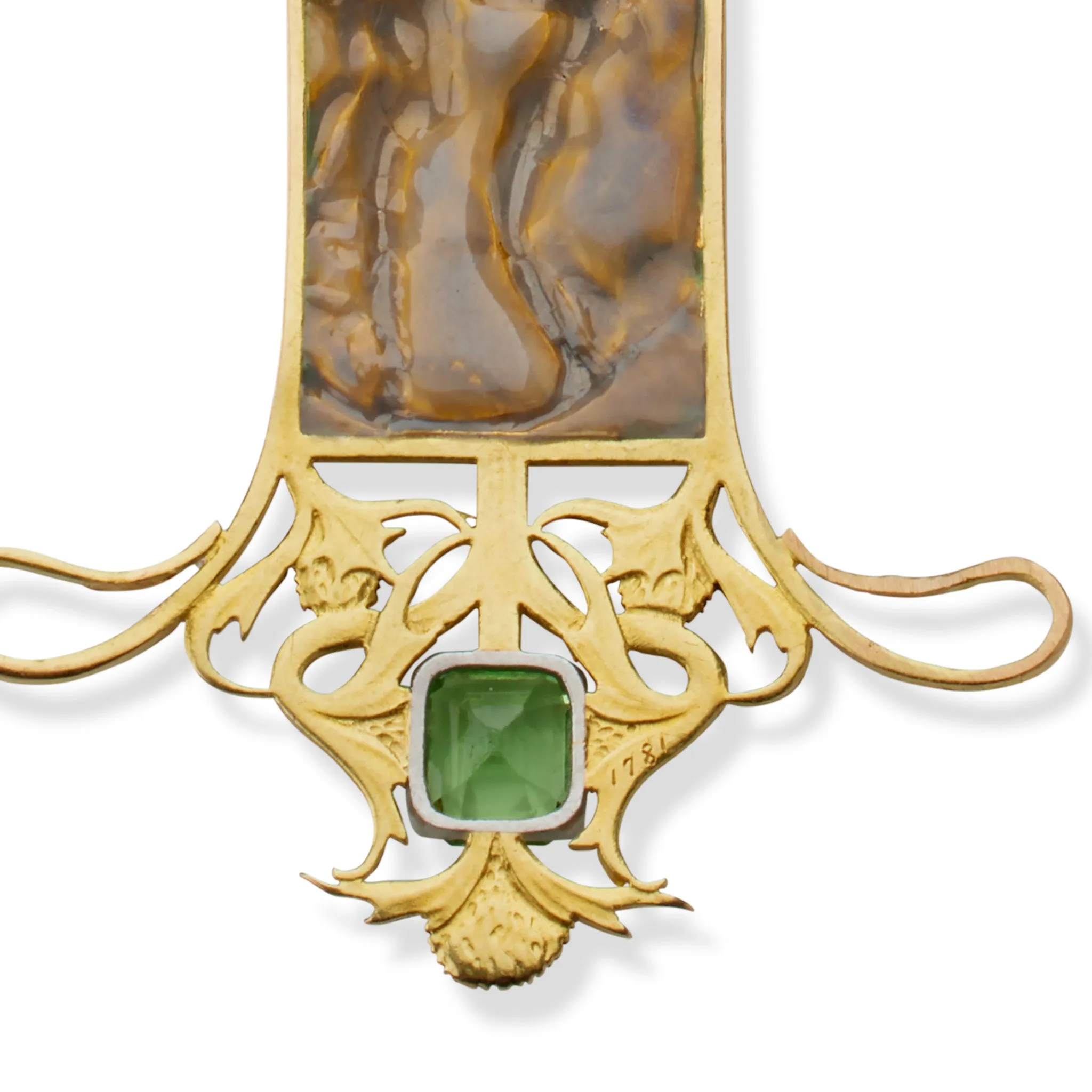 Ren Lalique 18K Gold Peridot and Enamel Dancing Figures Pendant Necklace