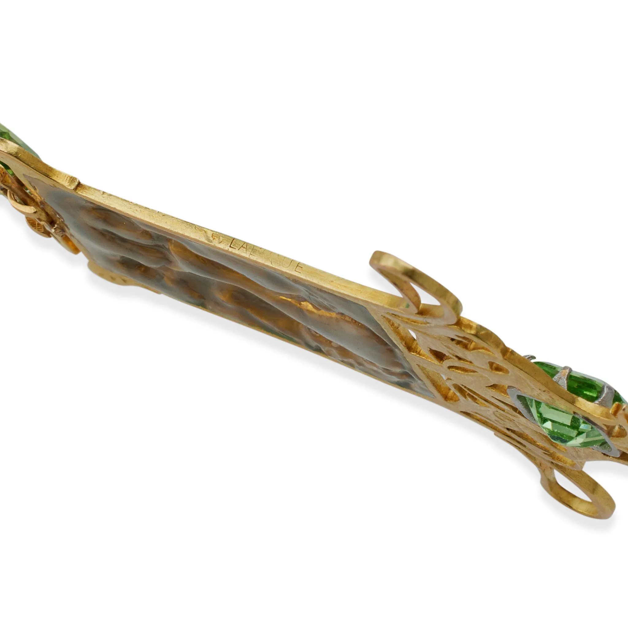 Ren Lalique 18K Gold Peridot and Enamel Dancing Figures Pendant Necklace