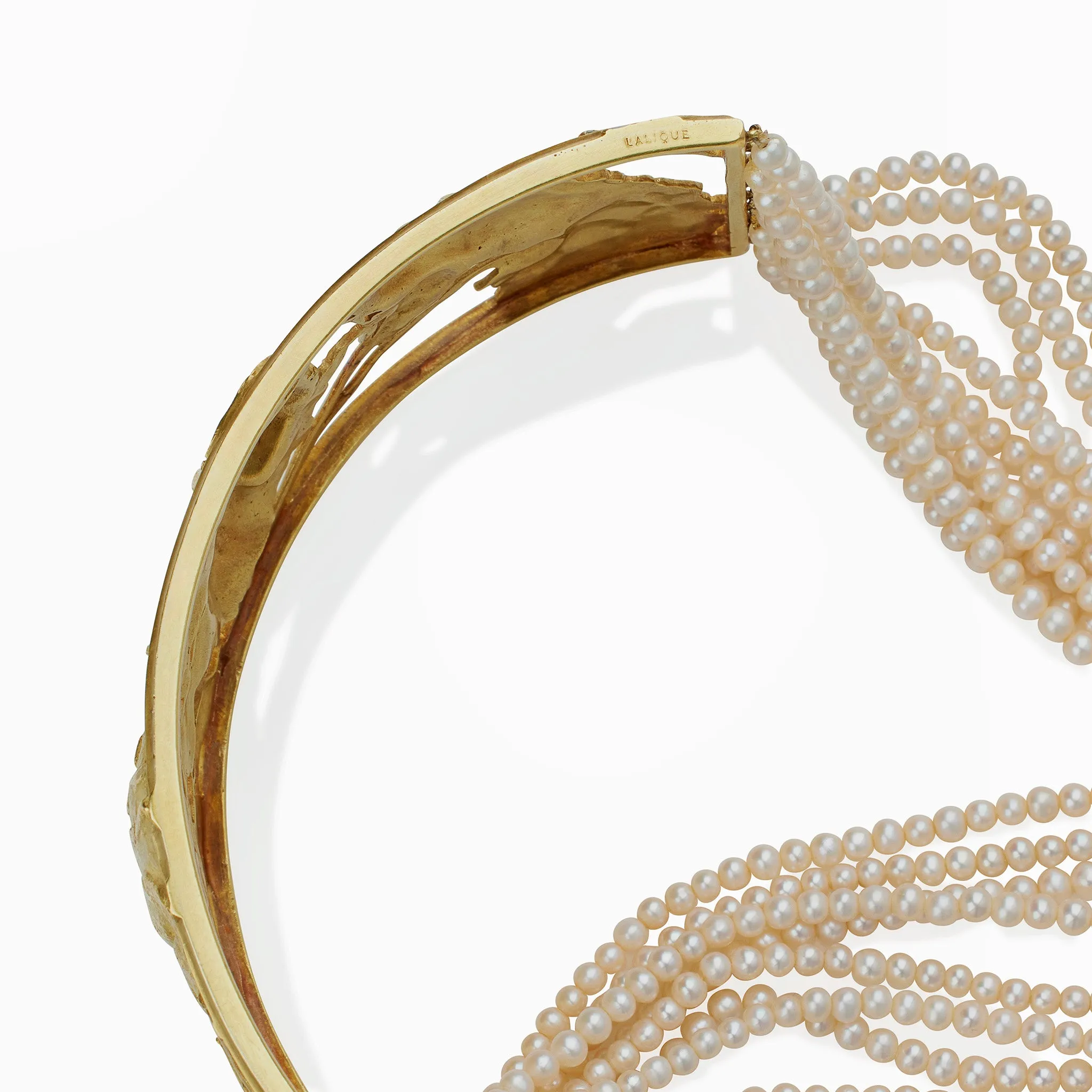 Ren Lalique Art Nouveau 18K Gold, Enamel and Seed Pearl "Collier de chien" Necklace