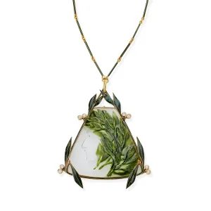 Ren Lalique Art Nouveau Crystal, Enamel and Diamond Pendant Necklace
