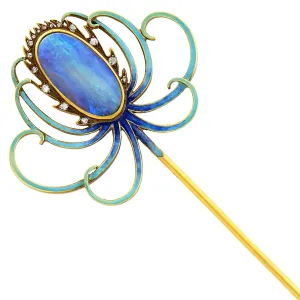 Ren Lalique Opal, Diamond and Enamel Hat Pin