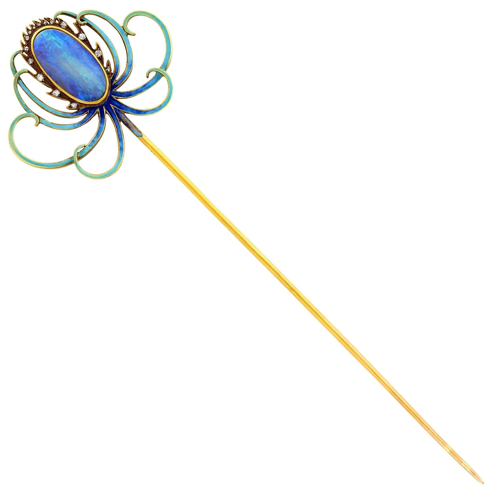 Ren Lalique Opal, Diamond and Enamel Hat Pin