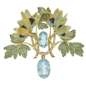 Ren Lalique Plique--Jour Enamel "L'Anmone de Bois" Brooch