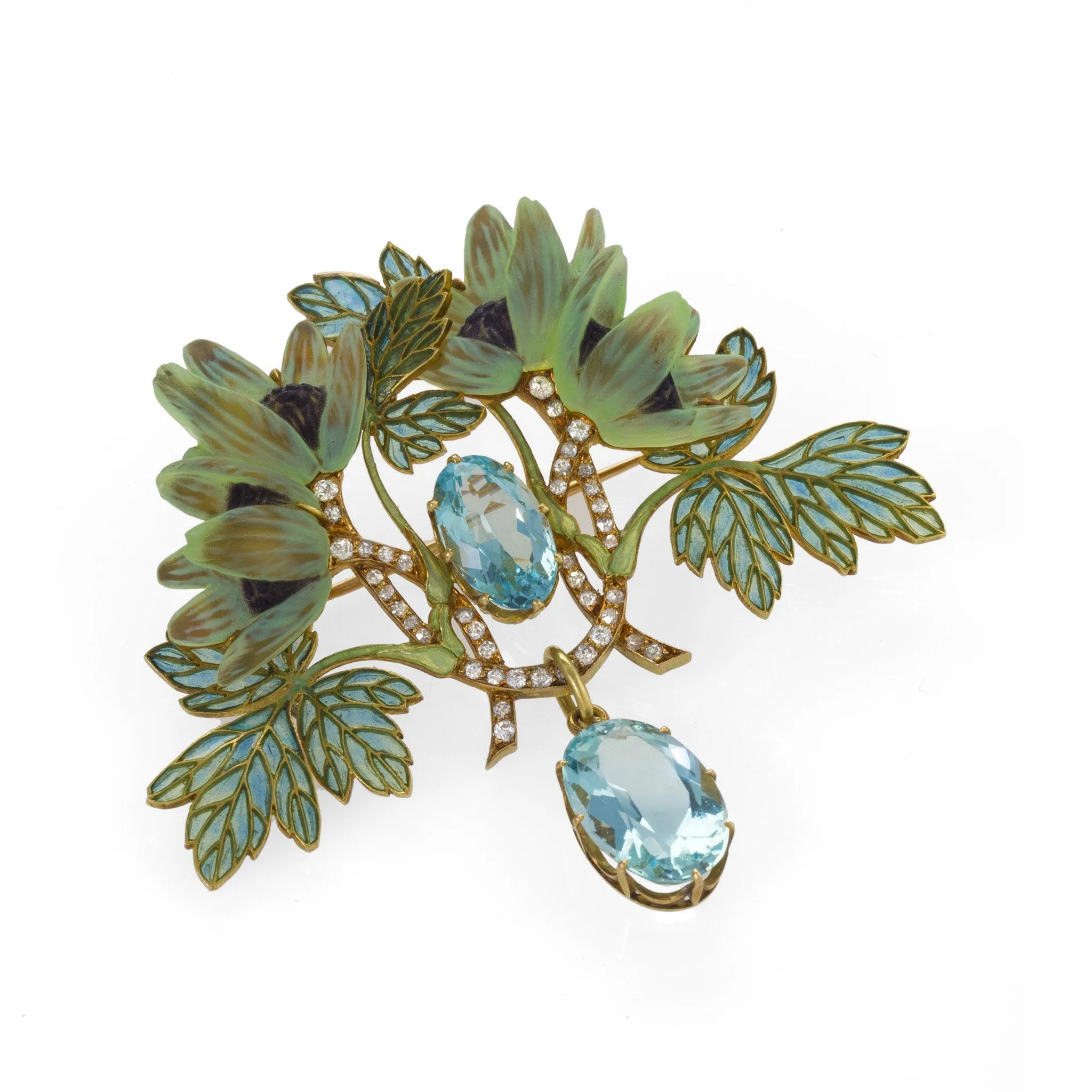Ren Lalique Plique--Jour Enamel "L'Anmone de Bois" Brooch